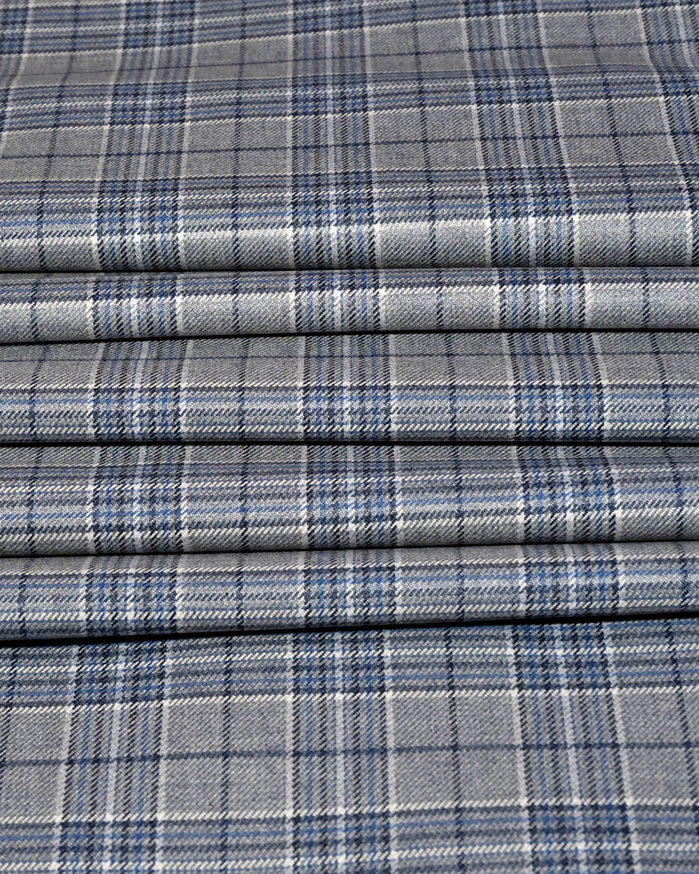 Silver Grey & Steel Blue Check Tweed Blazer Fabric